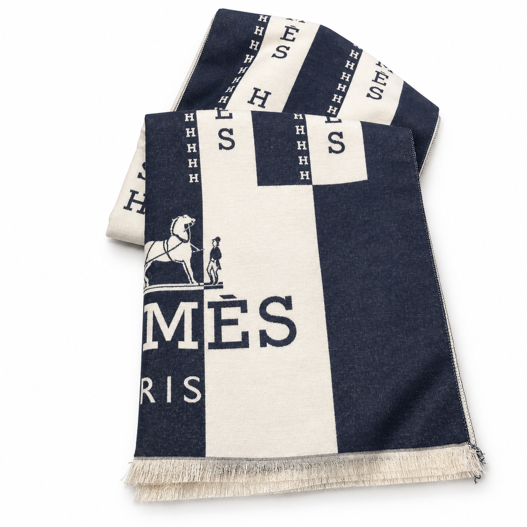 Hermes Style Bold Stripe Logo Scarf