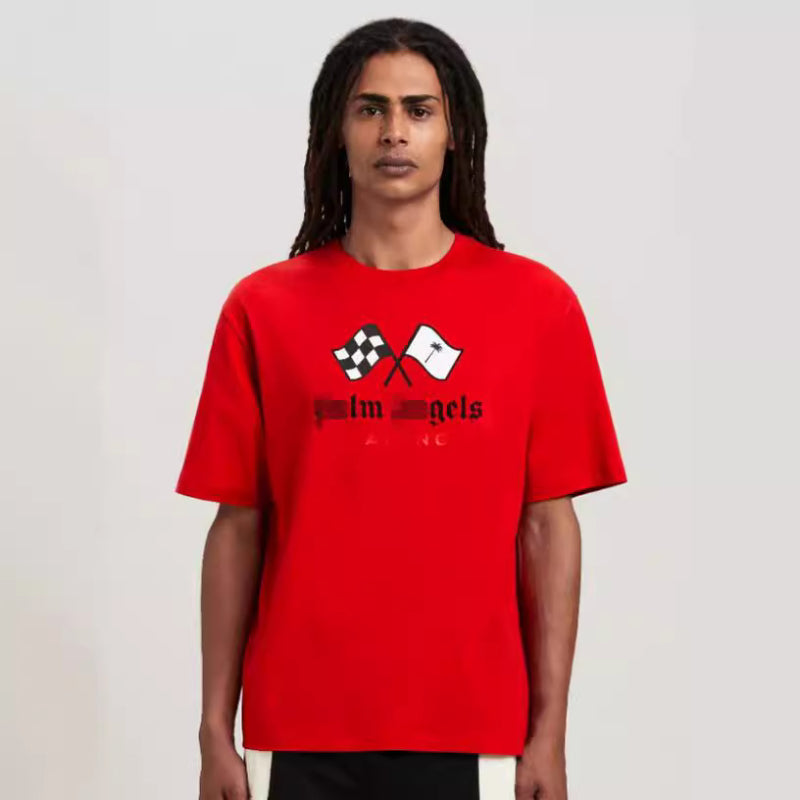 Palm Angels T-shirt Racing Flag Letter Print Short Sleeve T-shirt