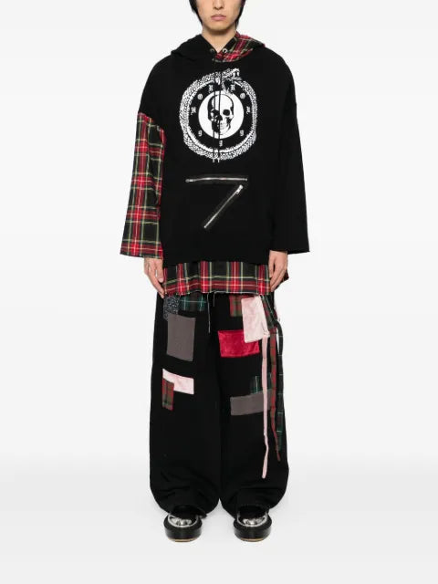 Kidill skull-print plaid-paneled hoodie