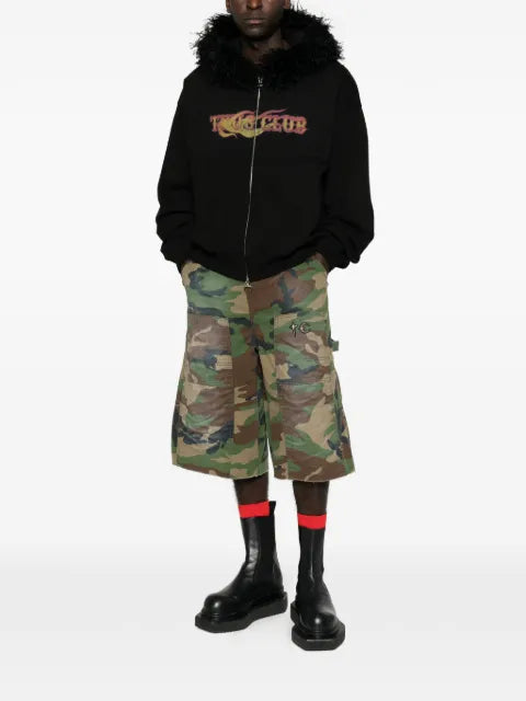 THUG CLUB faux-fur trim graphic-print hoodie