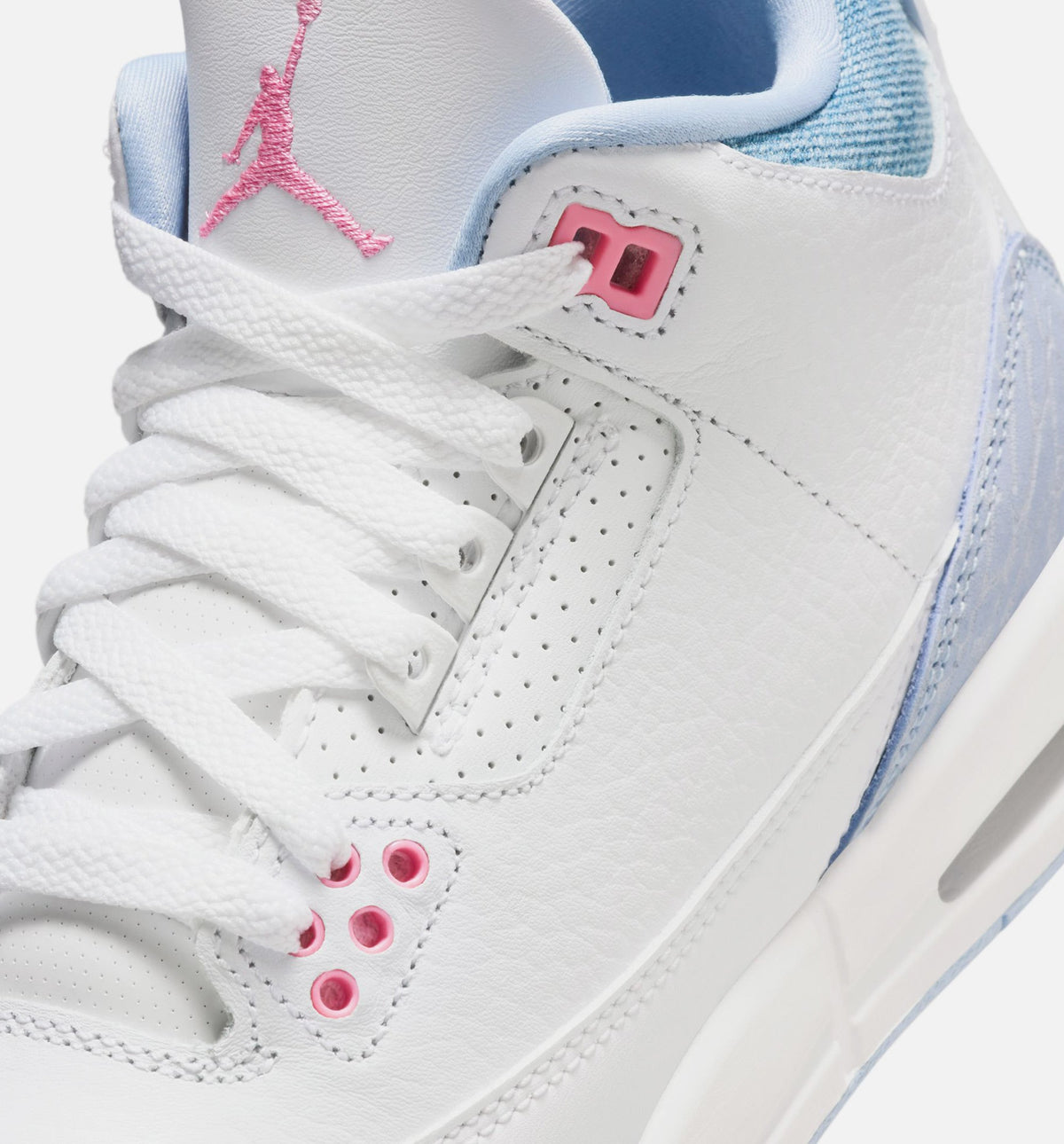 Air Jordan 3 Retro Grade School Lifestyle Shoe - White/Cobalt Blue/Court Grey/Pink Glow