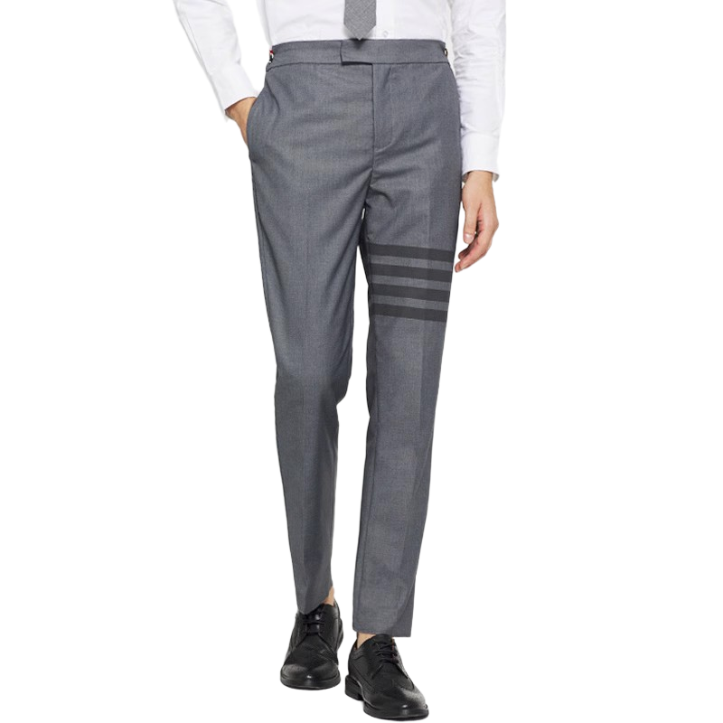 Thom Browne Style Men's Tailored Suit Pants with Signature Four-Bar Detail