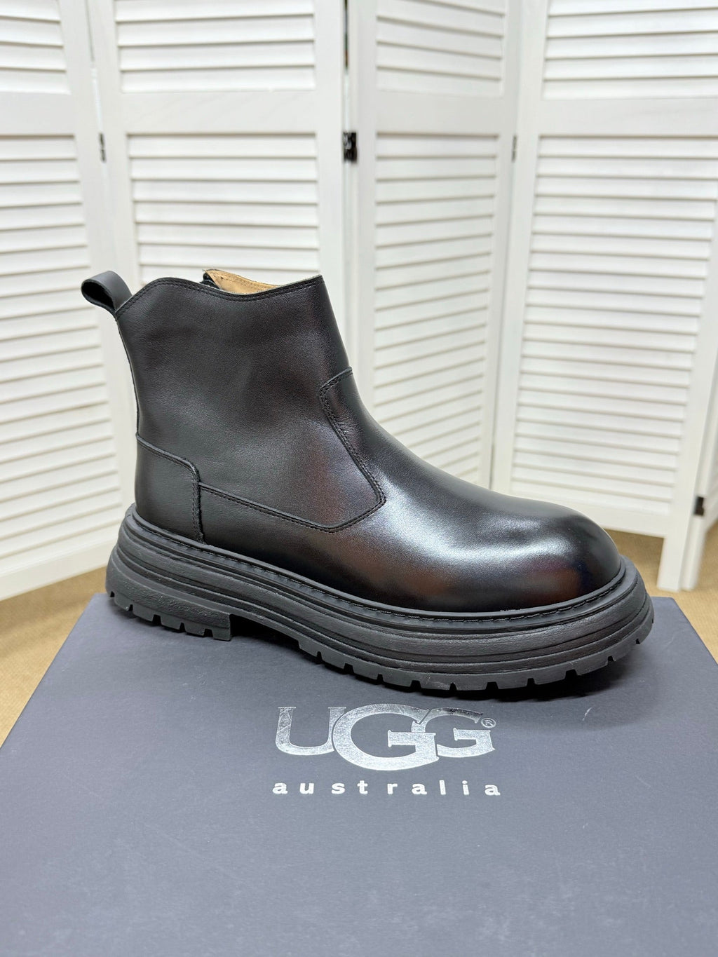 UGG Black Leather Side-Zip Boots