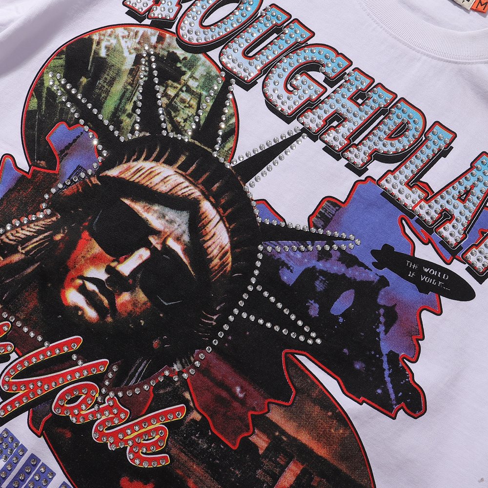 Rough Play Statue of Liberty Rhinestone Graphic T-Shirt