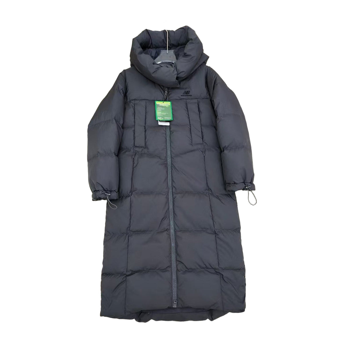 New Balance Hooded Long Puffer Coat in Black