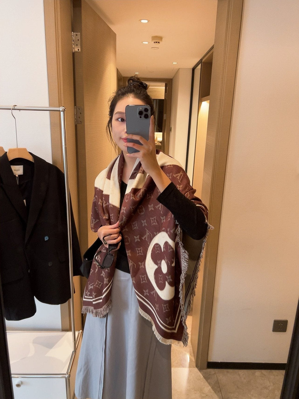 Louis Vuitton Brown & Cream Monogram Square Scarf