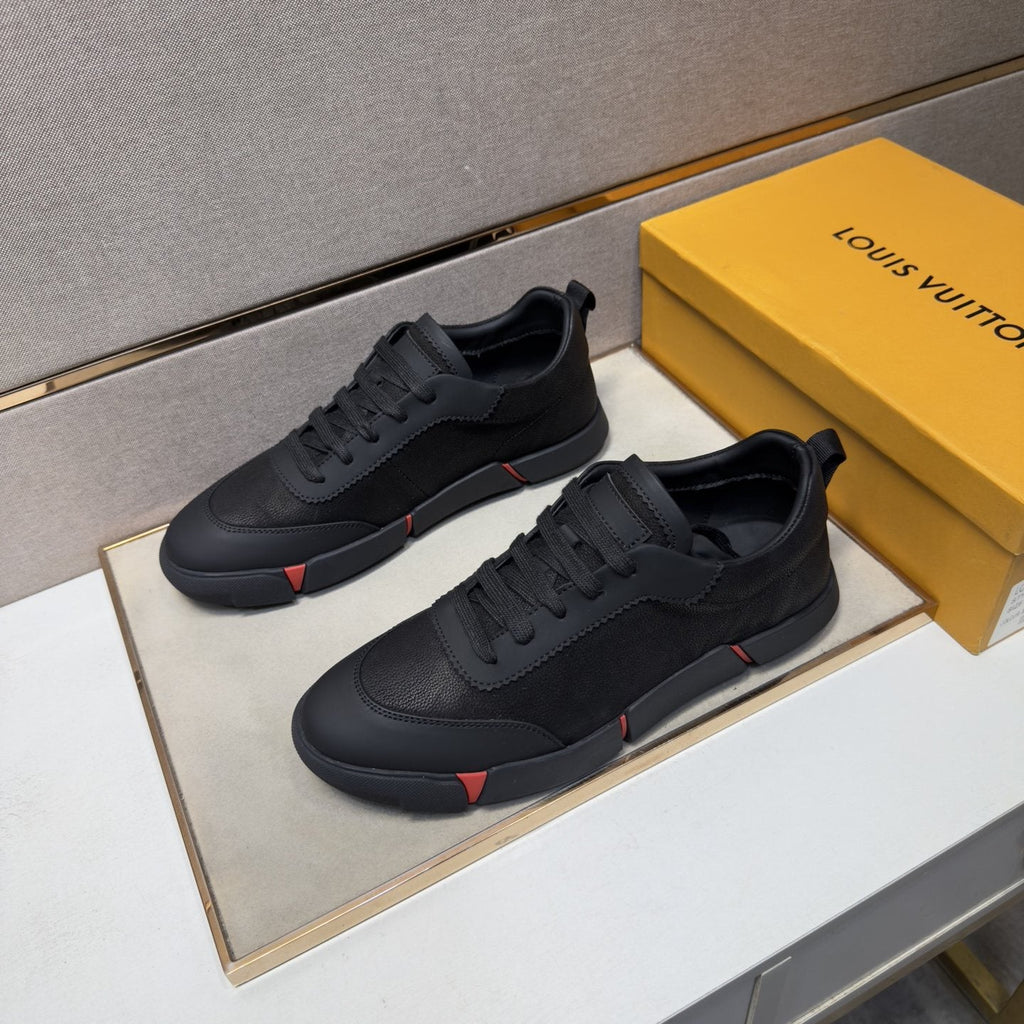 Louis Vuitton Black Low-Top Sneakers with Red Accents