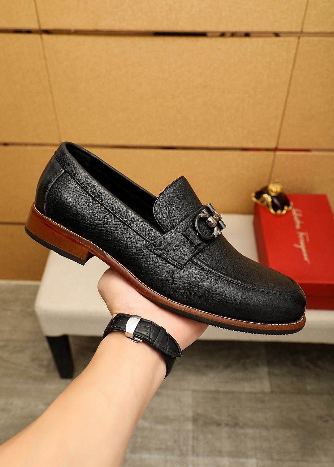 Salvatore Ferragamo Men's Black Metal Ornament Loafers