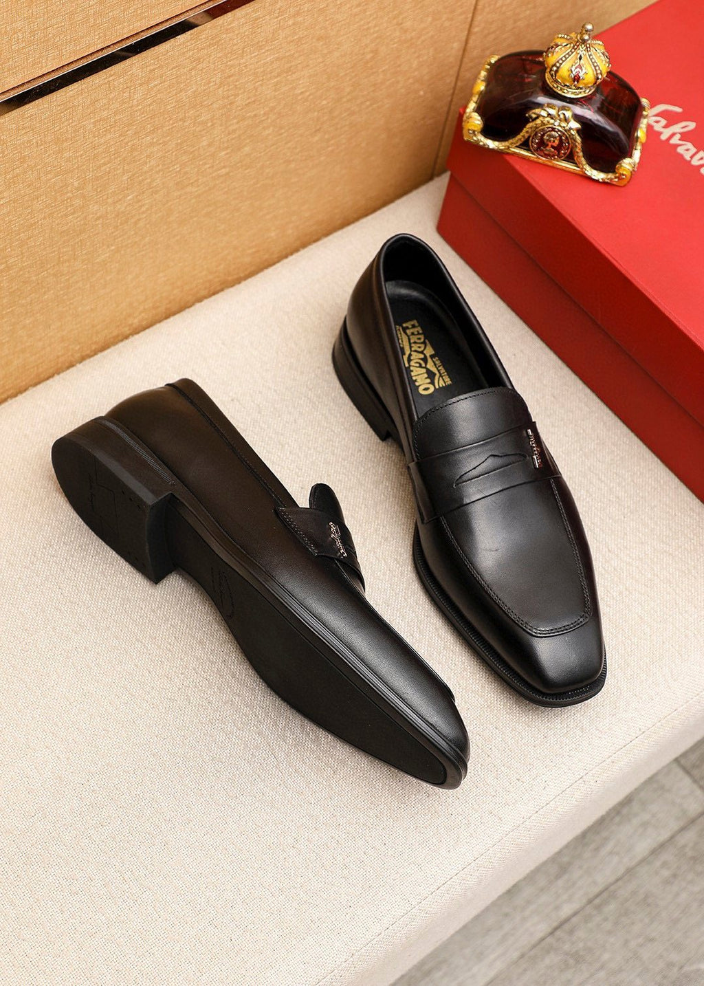Ferragamo Black Metal Accent Loafers