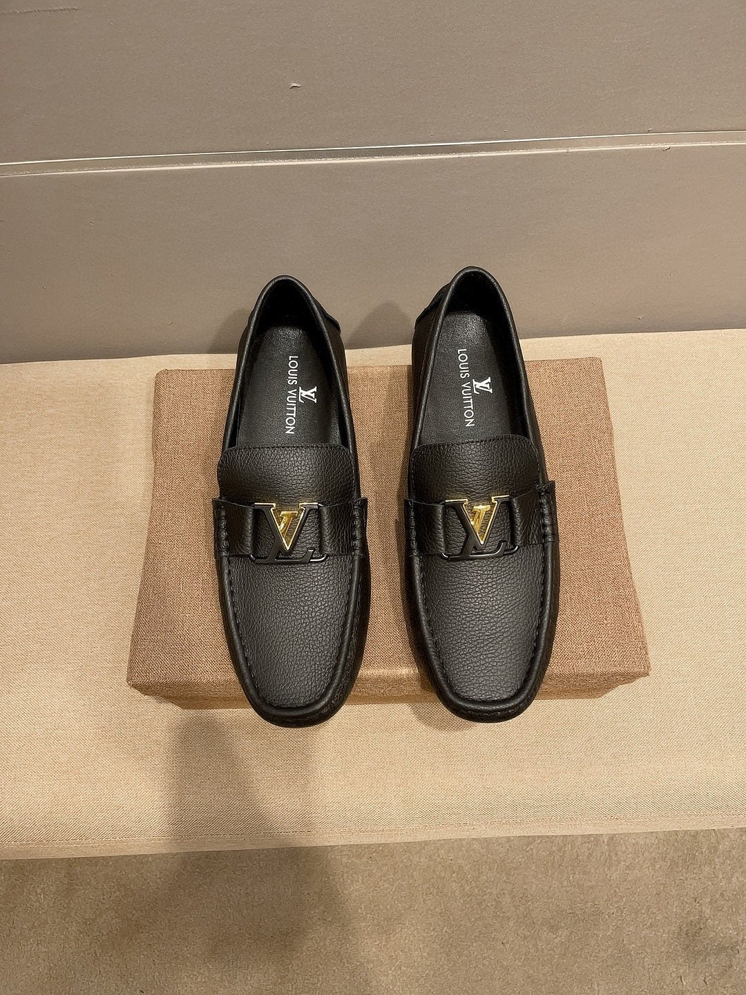 Louis Vuitton Black Gold-Tone Buckle Loafers