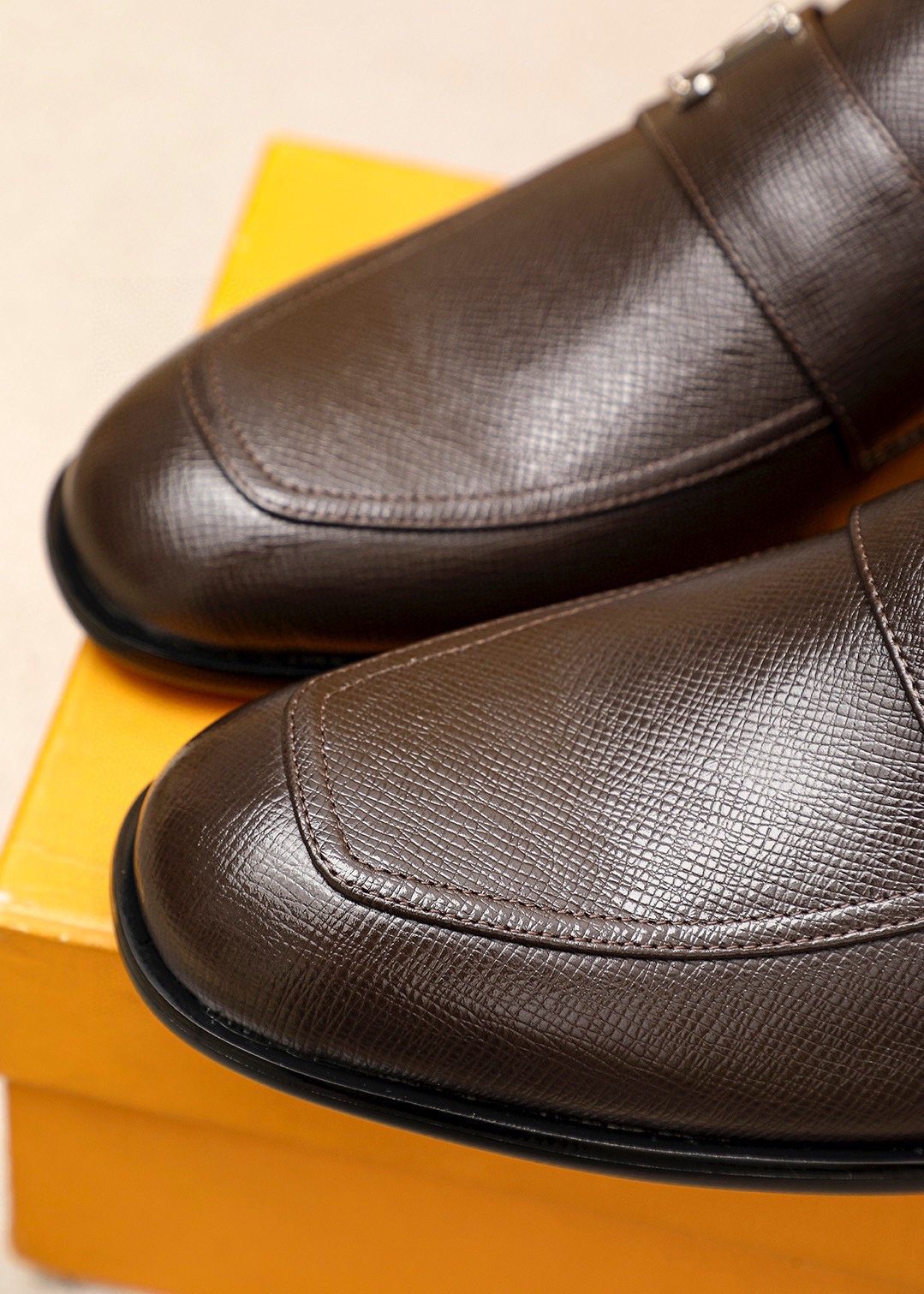 Louis Vuitton Dark Brown Textured Loafers - Leather Lining