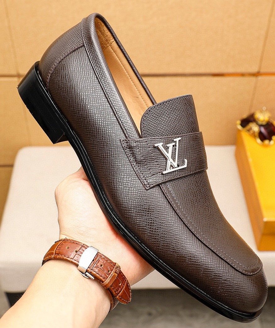 Louis Vuitton Dark Brown Textured Loafers - Leather Lining