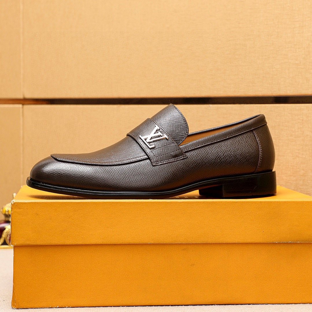 Louis Vuitton Dark Brown Textured Loafers - Leather Lining