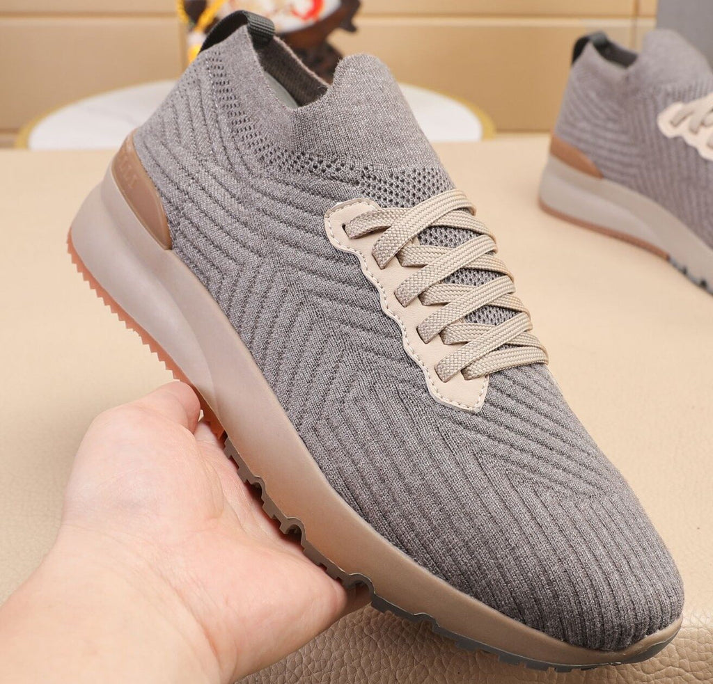 Brunello Cucinelli Gray Knit Sneakers