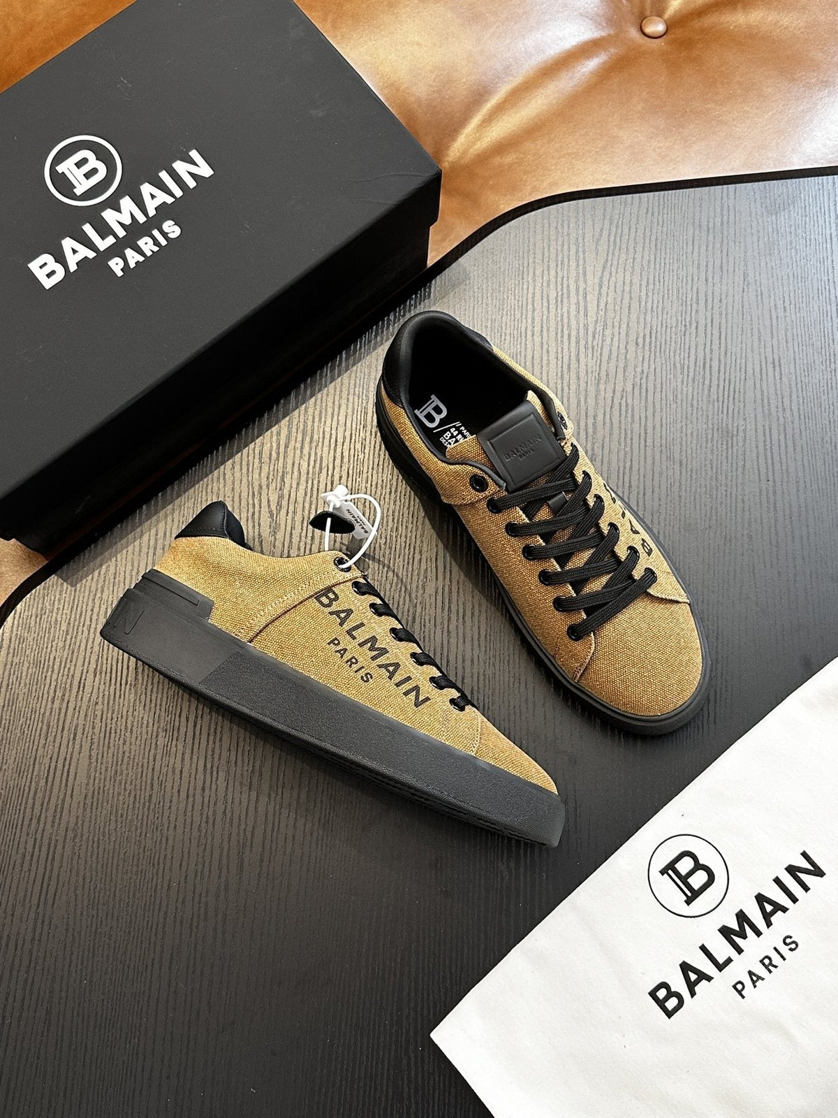 Balmain Tan and Black B-Skate Sneakers