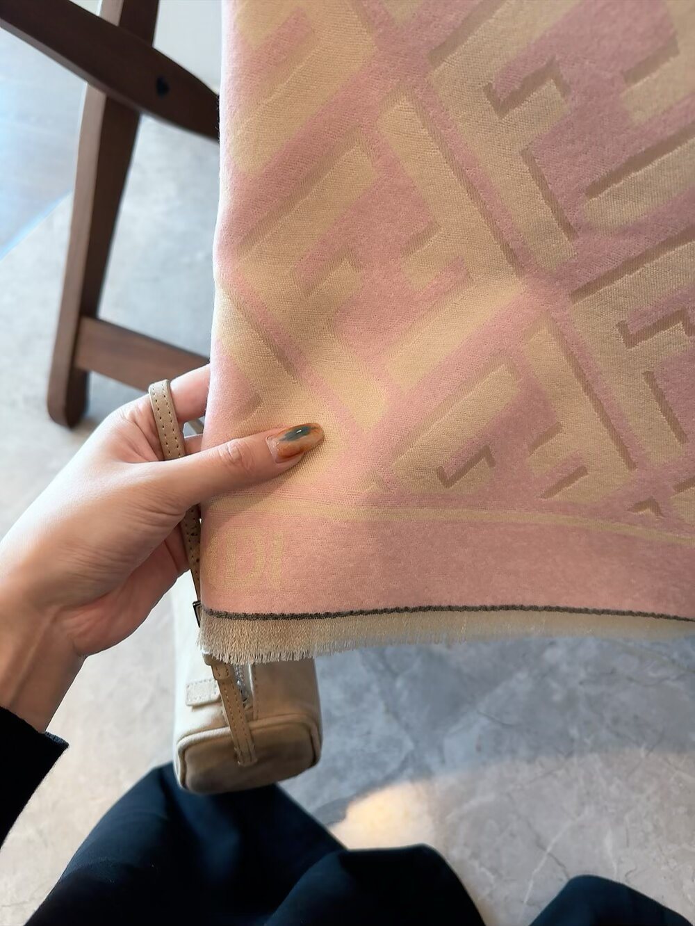 FENDI Black & Beige Monogram Scarf