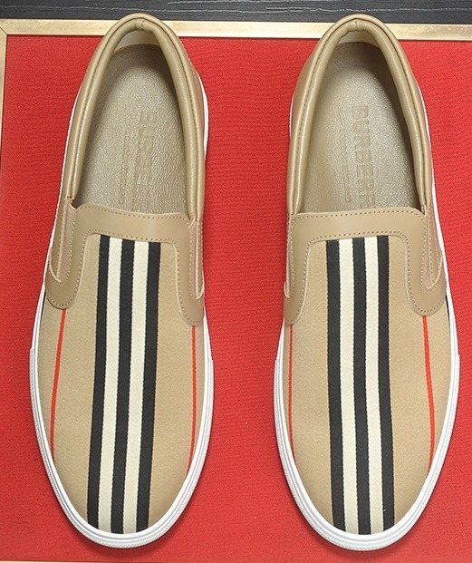 Burberry Beige Striped Slip-On Sneakers