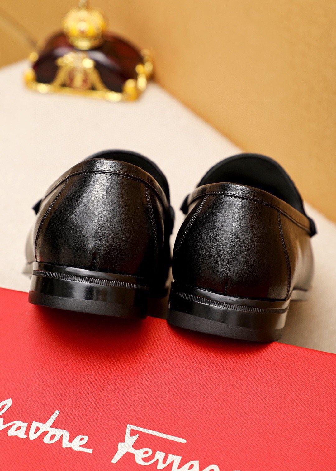 Ferragamo Black Embossed Buckle Loafers - Rubber Outsole