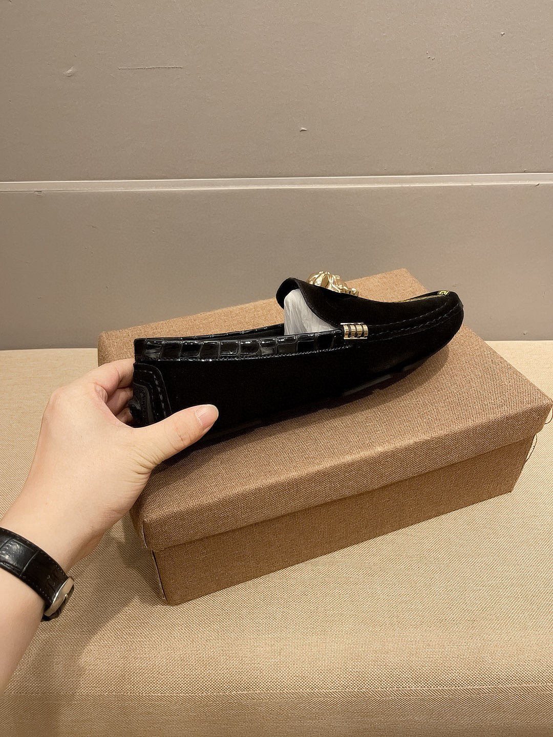 Versace Black Gold-Tone Hardware Loafers
