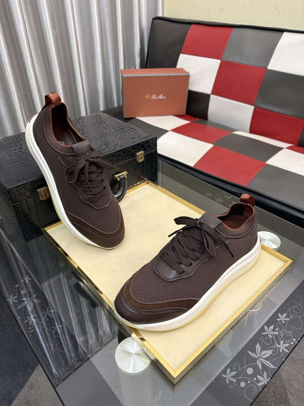 Dark Brown Layered Lace-Up Sneakers