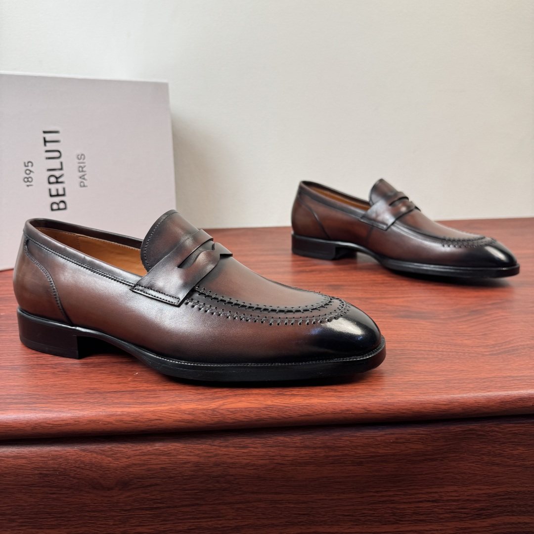 Berluti Men's Burnished Penny Loafers