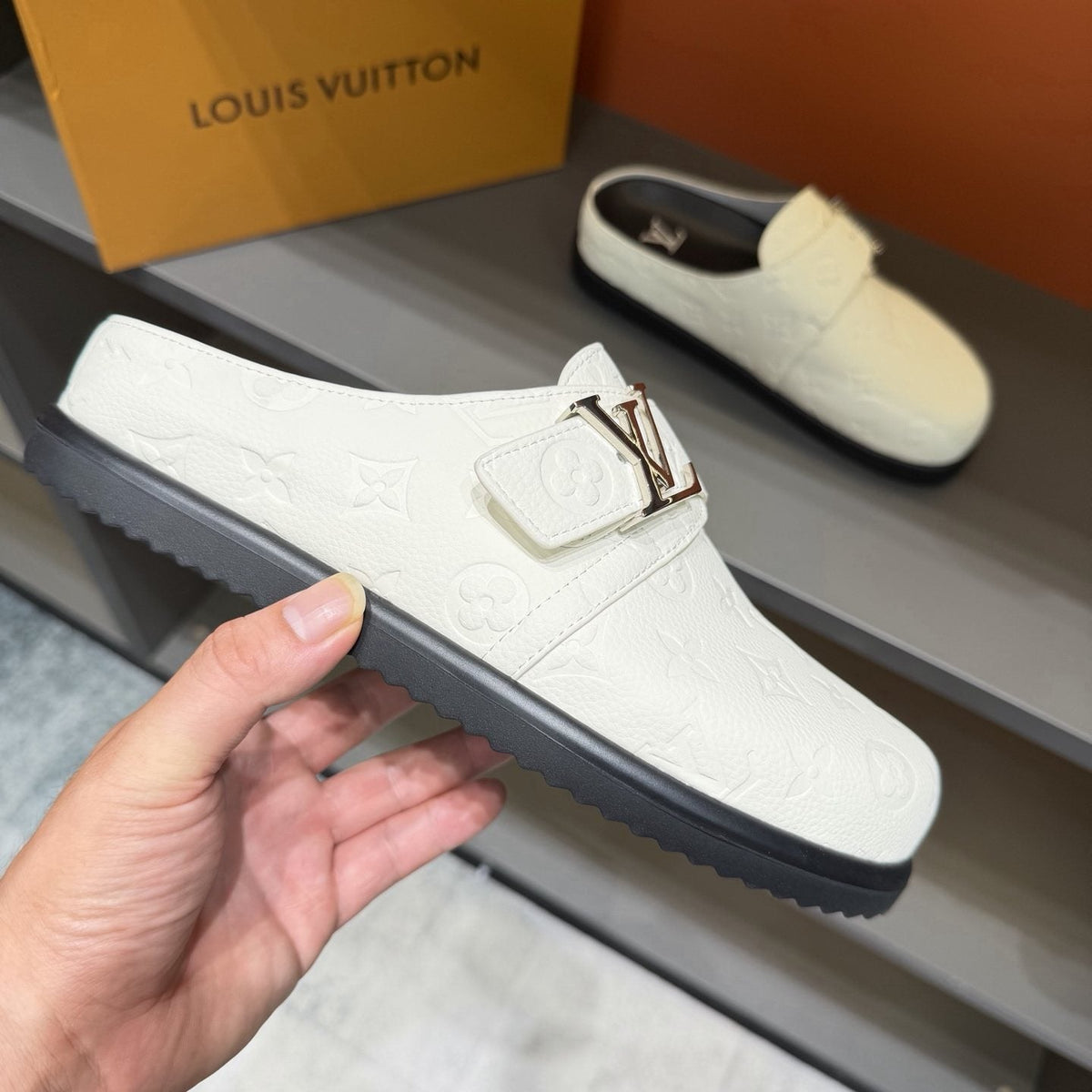 Louis Vuitton Monogram Buckle Slide Sandals