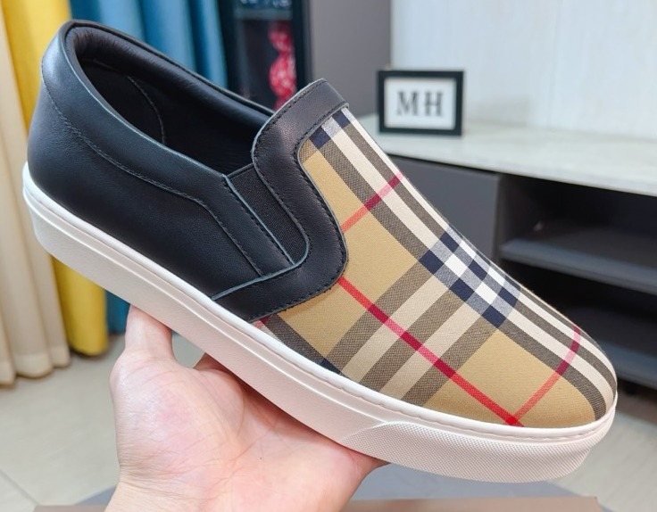 Burberry Men's Beige Plaid Slip-On Shoes