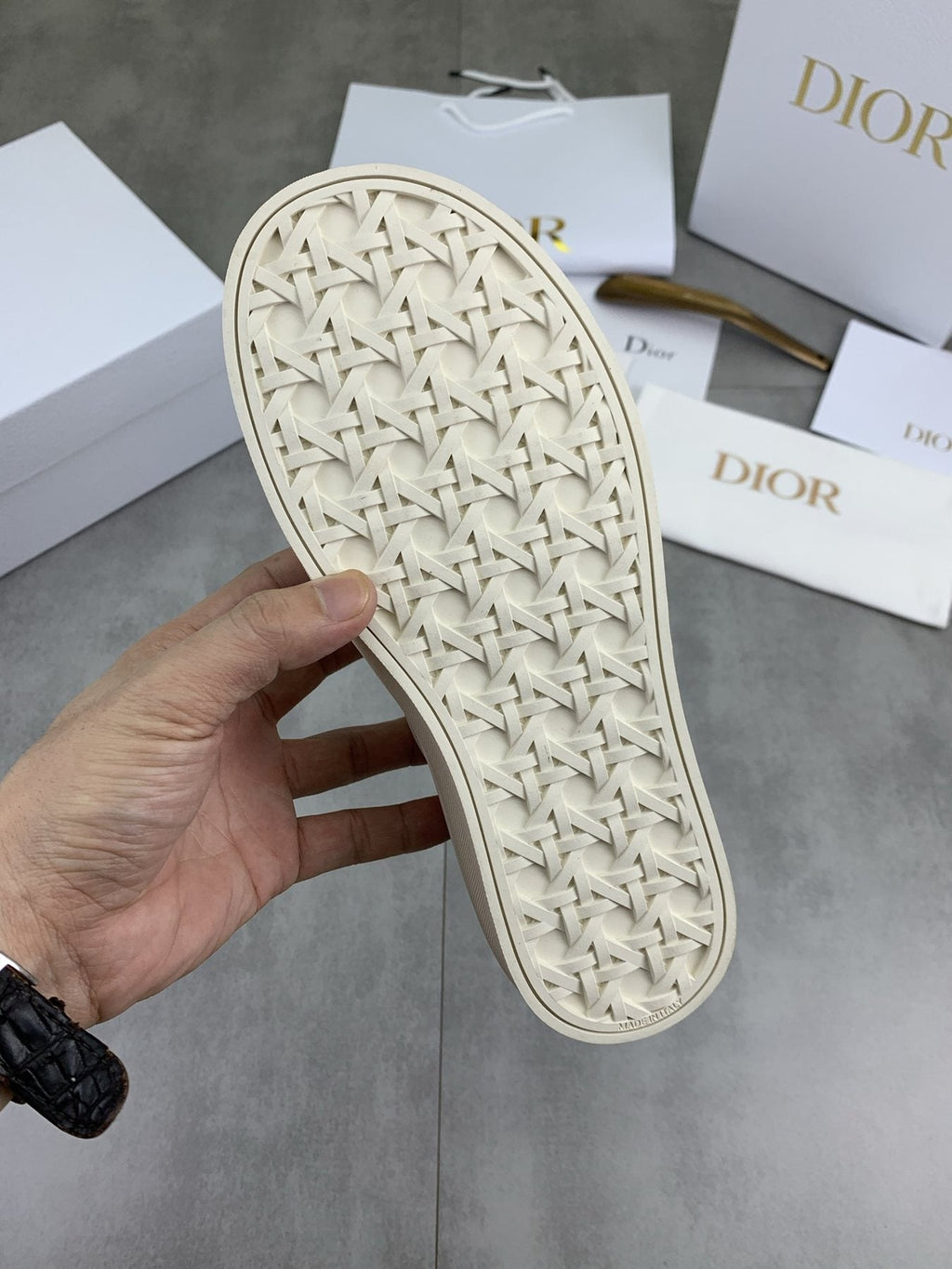 Dior White Embossed Low-Top Sneakers