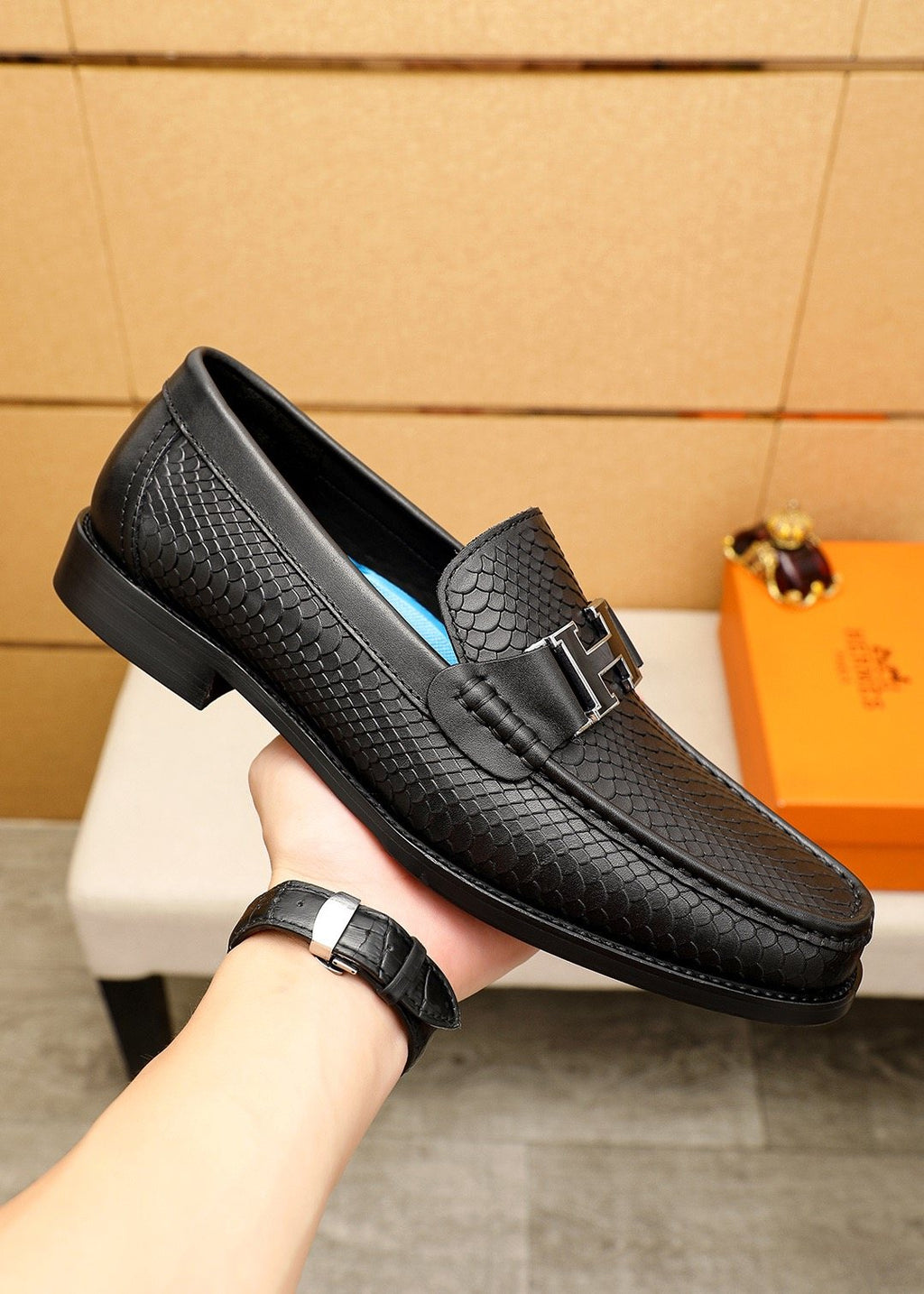 Hermès Textured Hardware Loafers