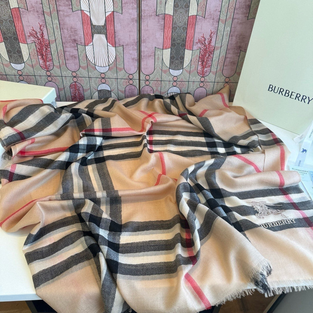 Burberry Camel Beige Plaid Scarf