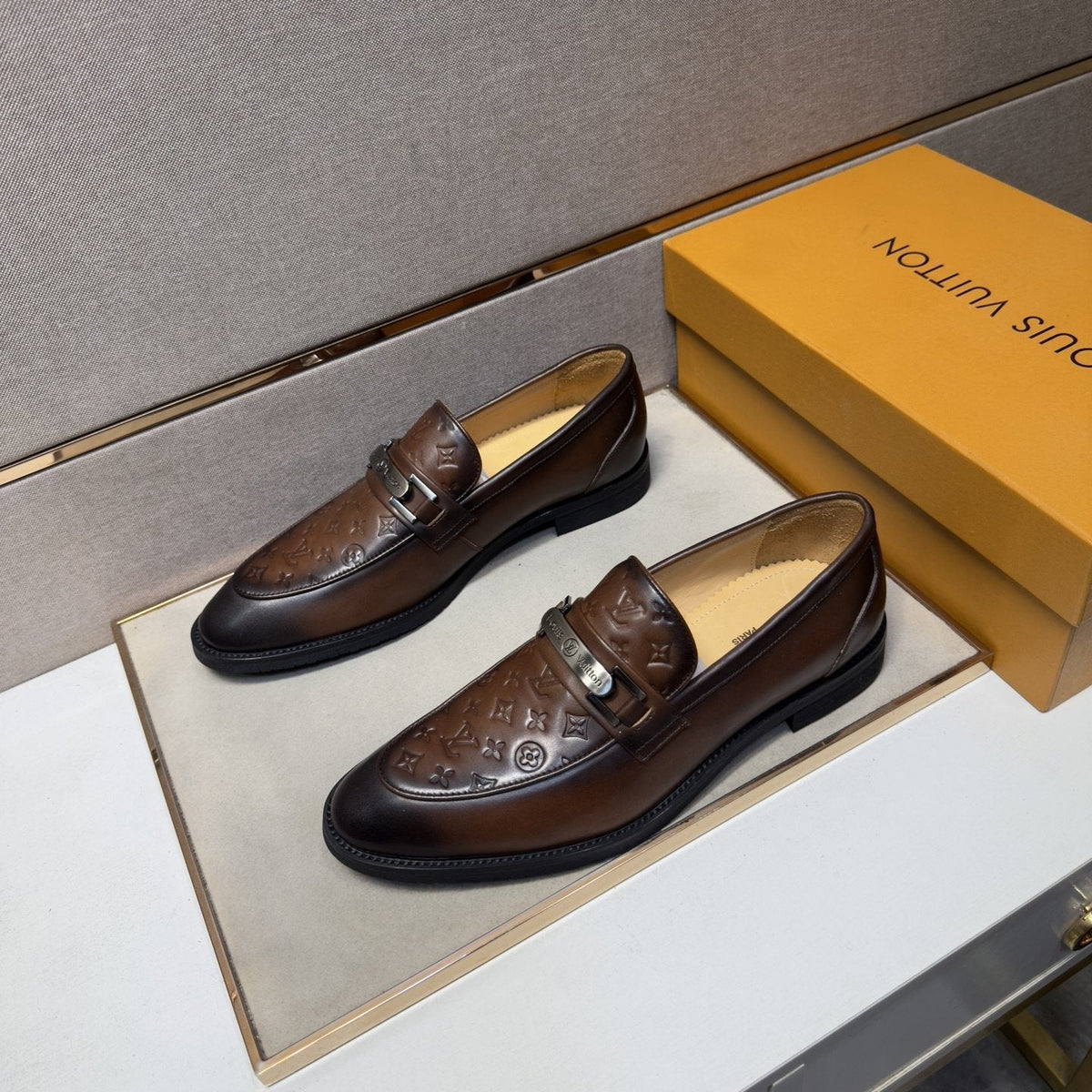 Louis Vuitton Men's Embossed Metal-Bar Loafers